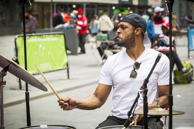 A man playing drums.